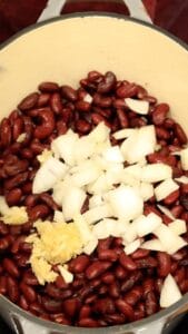red beans onions and garlic in pot