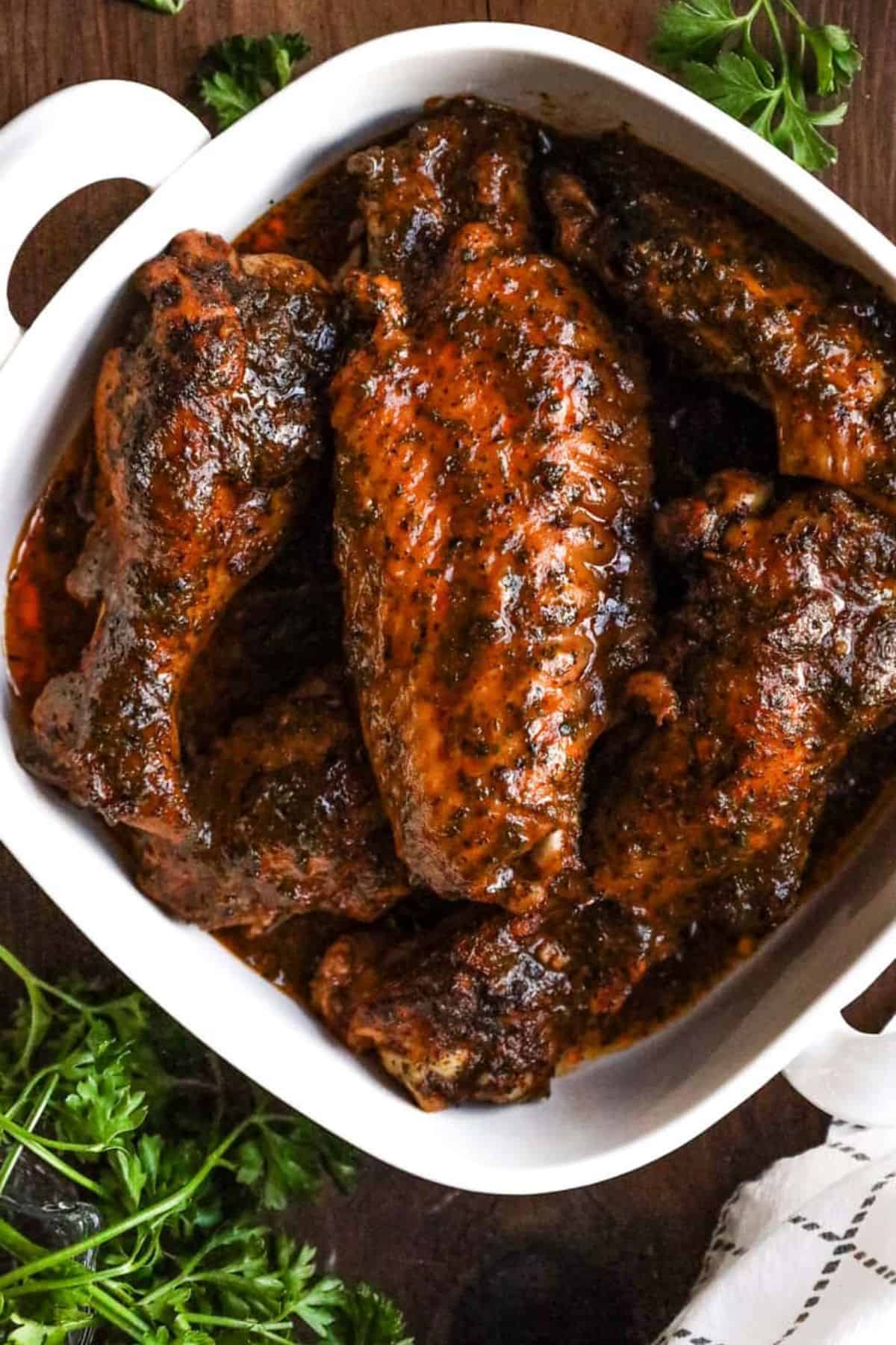 turkey wings in white dish