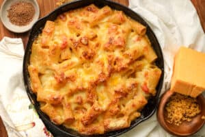 Haitian Macaroni Au Gratin in skillet