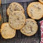 Browned butter chocolate chip cookies on cooling rack