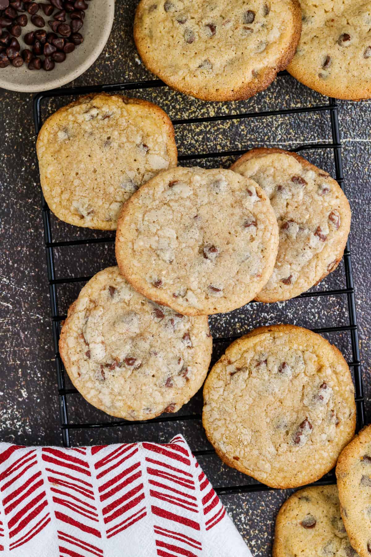 Browned butter chocolate chip cookies on cooling rack