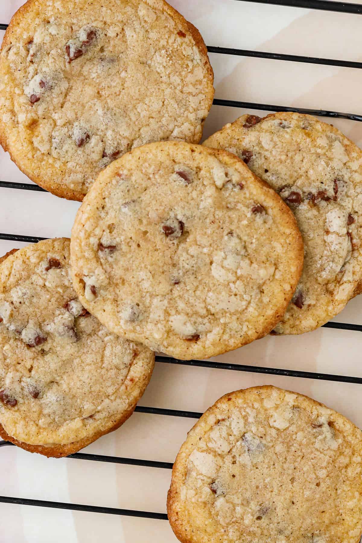 Browned butter chocolate chip cookies on rack