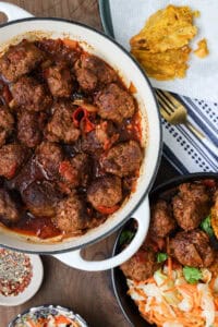 Harissa meatballs in large skillet