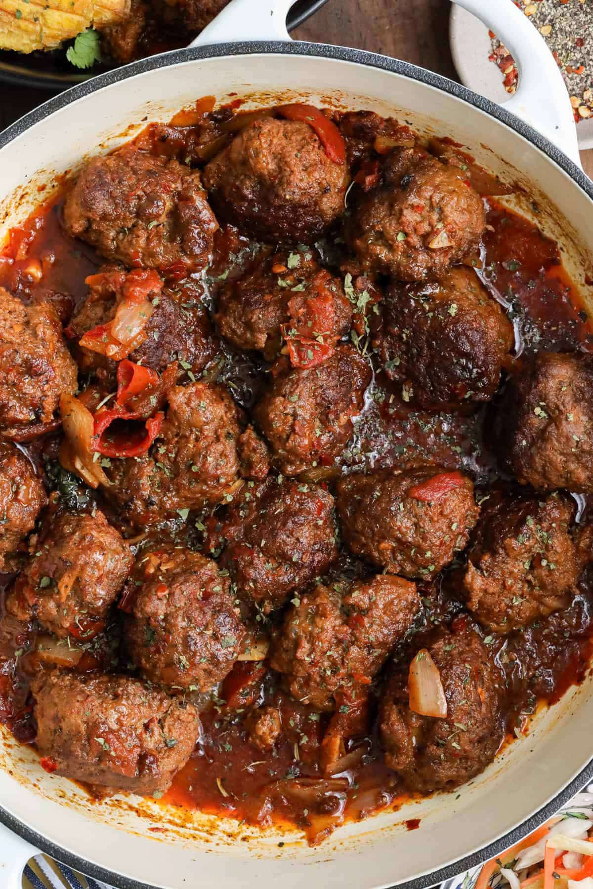 Harissa meatballs in large skillet