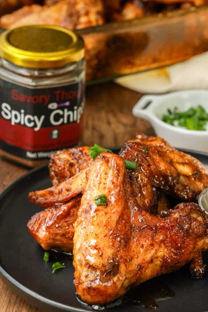 Chipotle Chicken Wings on black plate