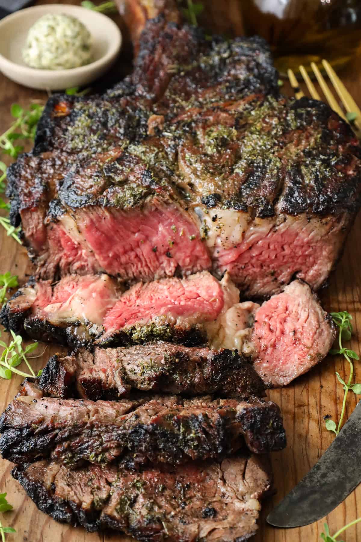 Rare Cowboy Steak sliced
