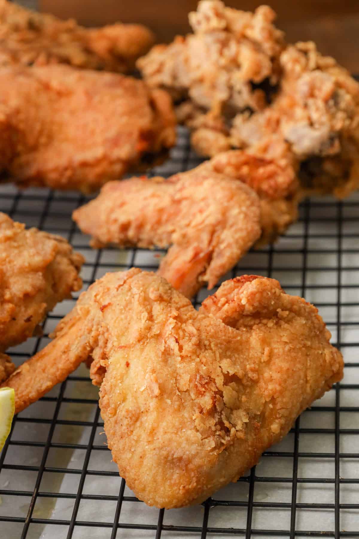 Louisiana Fried Chicken on cooling rack