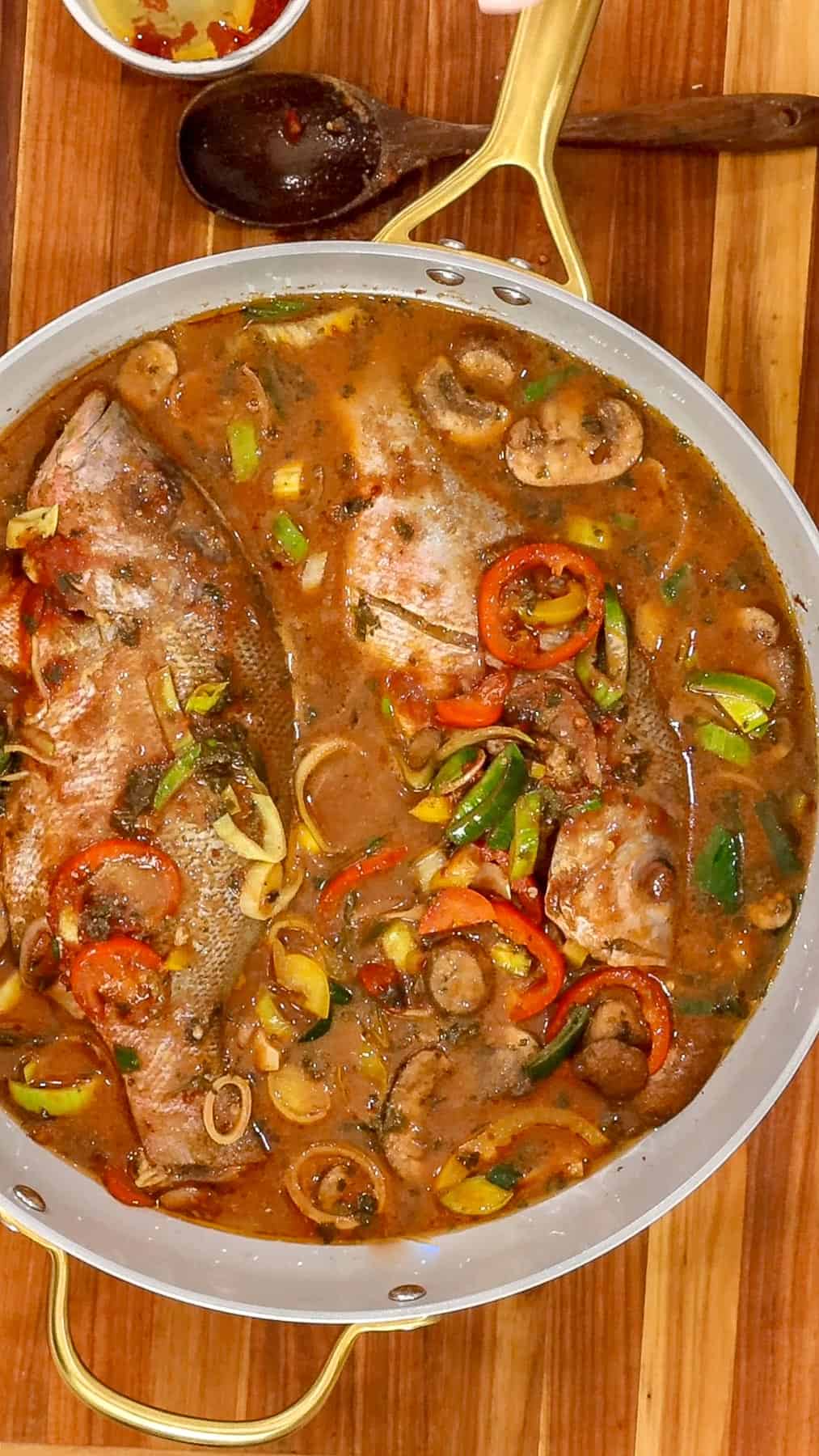 Haitian Fish Stew in skillet