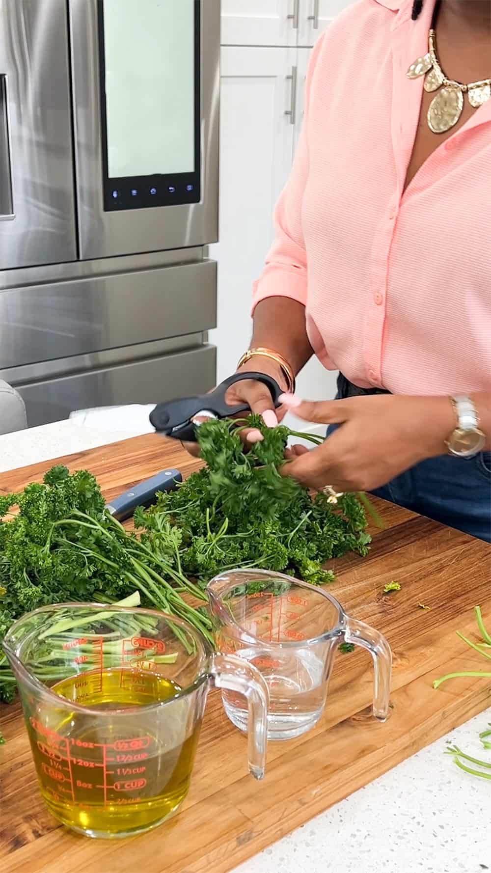 Cutting parsley with shears