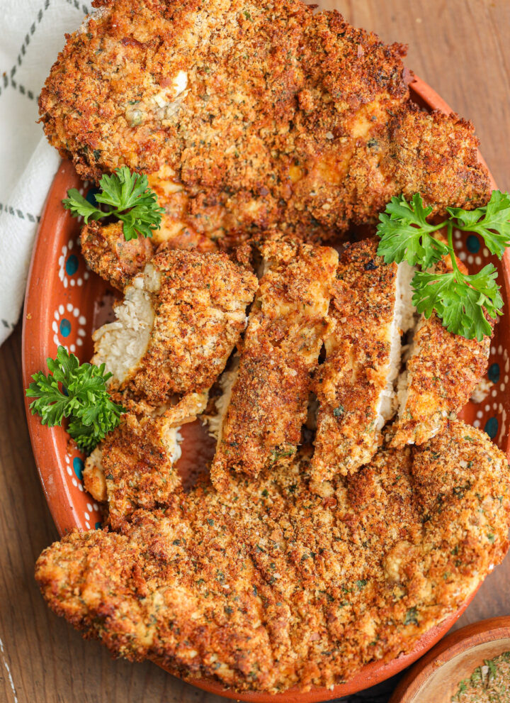 Thinly Sliced Chicken Breast on brown plate