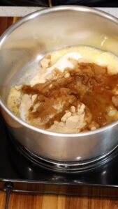 melting butter, sugar, espresso, oil, and water in medium saucepan.