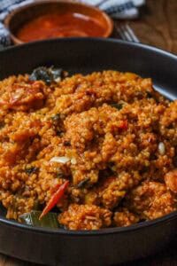 Mayi moulin with shrimp in black bowl