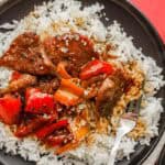 Pepper Steak and Rice topped with sesame seeds