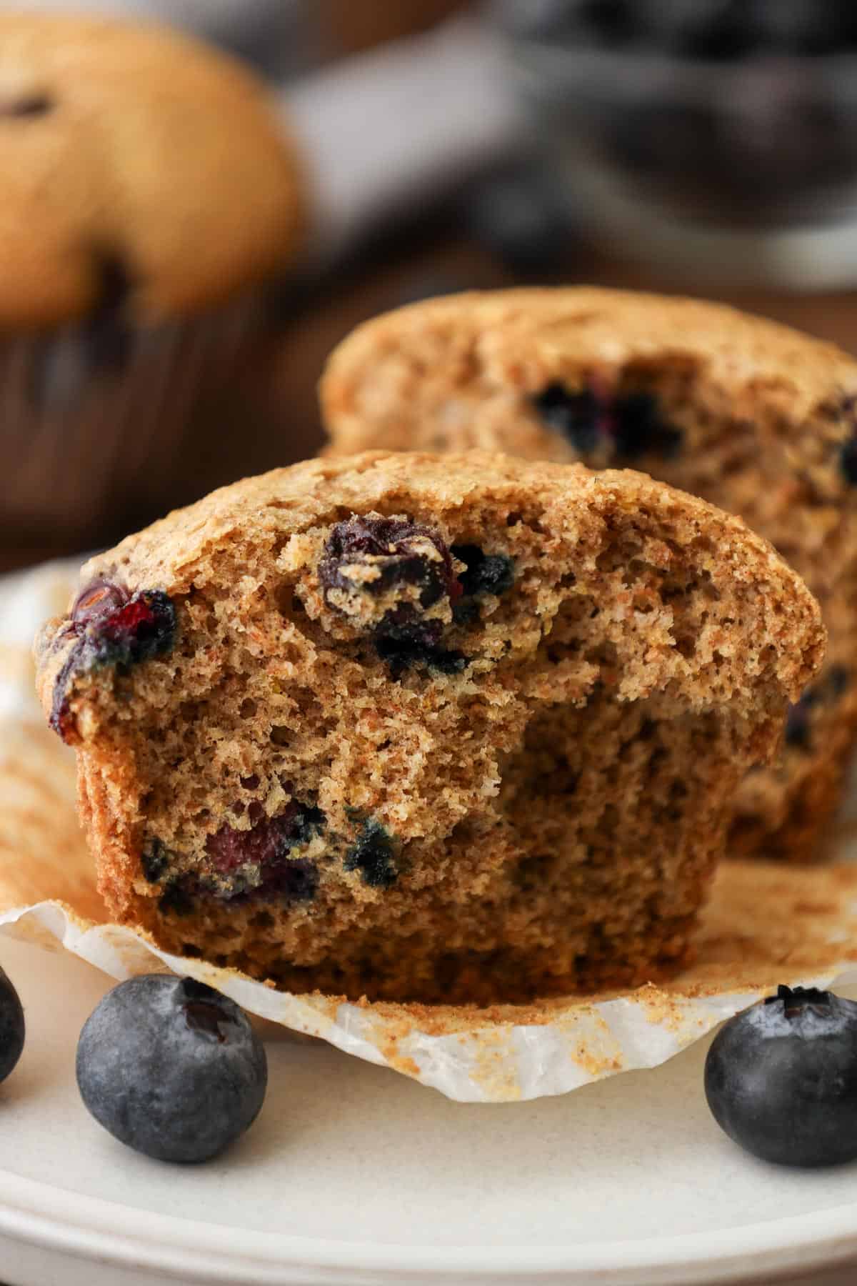 blueberry muffins with whole wheat flour cut in half