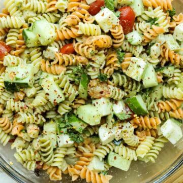Pasta Salad in clear bowl