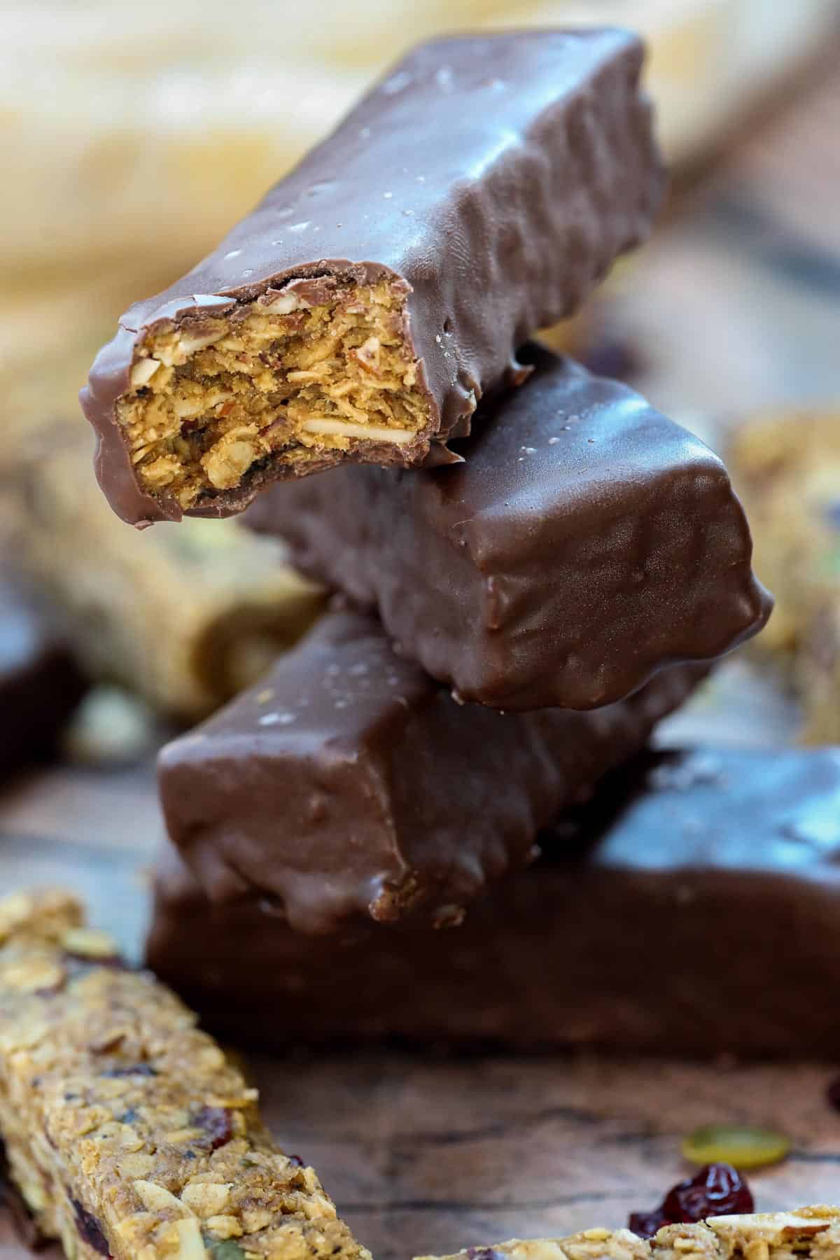 stacked chocolate covered granola bars