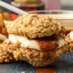 Browned Butter Oatmeal Cookies recipe with caramel drizzle
