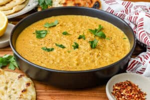 red lentil curry topped fresh parsley