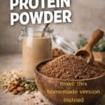 Homemade Chocolate Protein Powder in wooden bowl Pinterest Pin