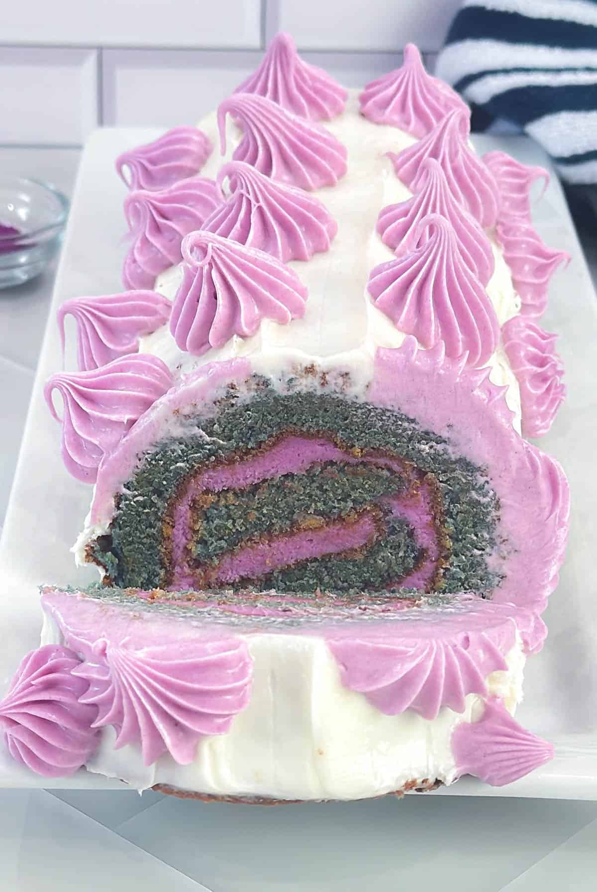 Ube Swiss Roll Cake with Cream Cheese Filling