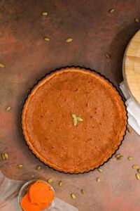 Pumpkin tart in pumpkin dish
