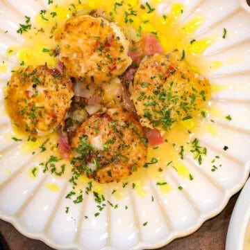 Scallop Provençal in white plate