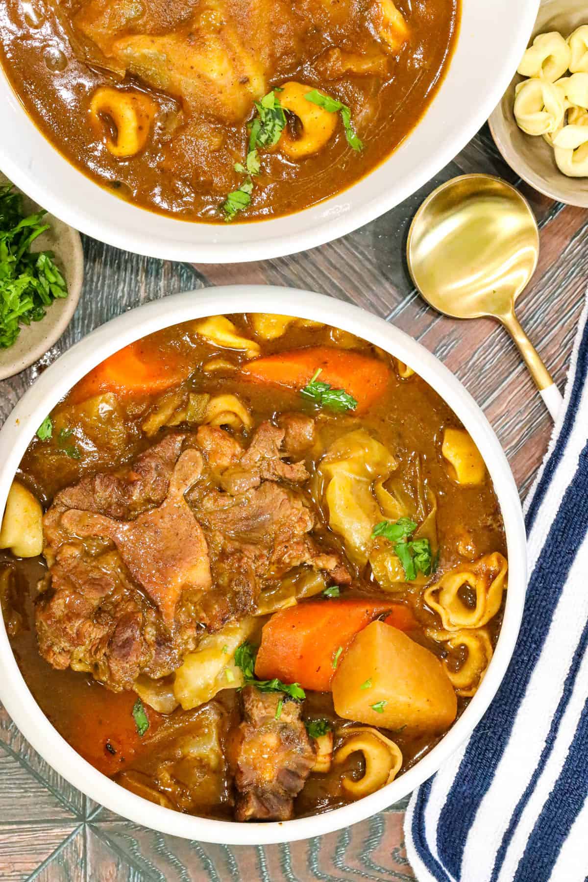 Haitian soup jomou in white bowls