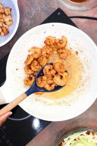 cooking shrimp in wok